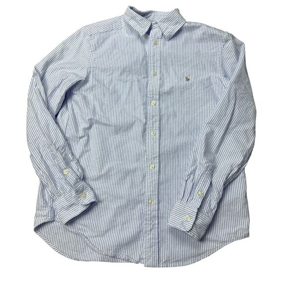 Ralph Lauren Cotton Striped Button Down Shirt L 14/16 Classic Preppy Blue - Picture 1 of 9